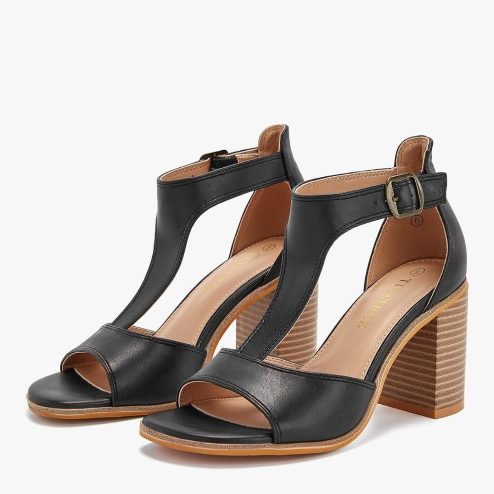 T strap sandal with heels